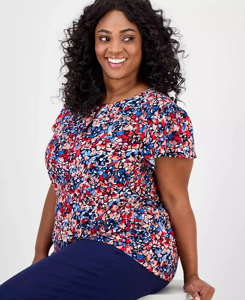 JONES NEW YORK Plus Size Printed Keyhole Top 2