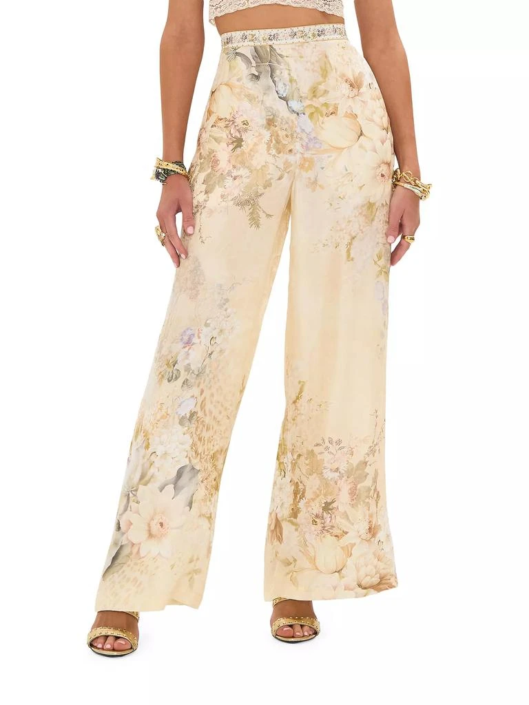 Camilla Floral Silk-Blend Wide Leg Pants 4