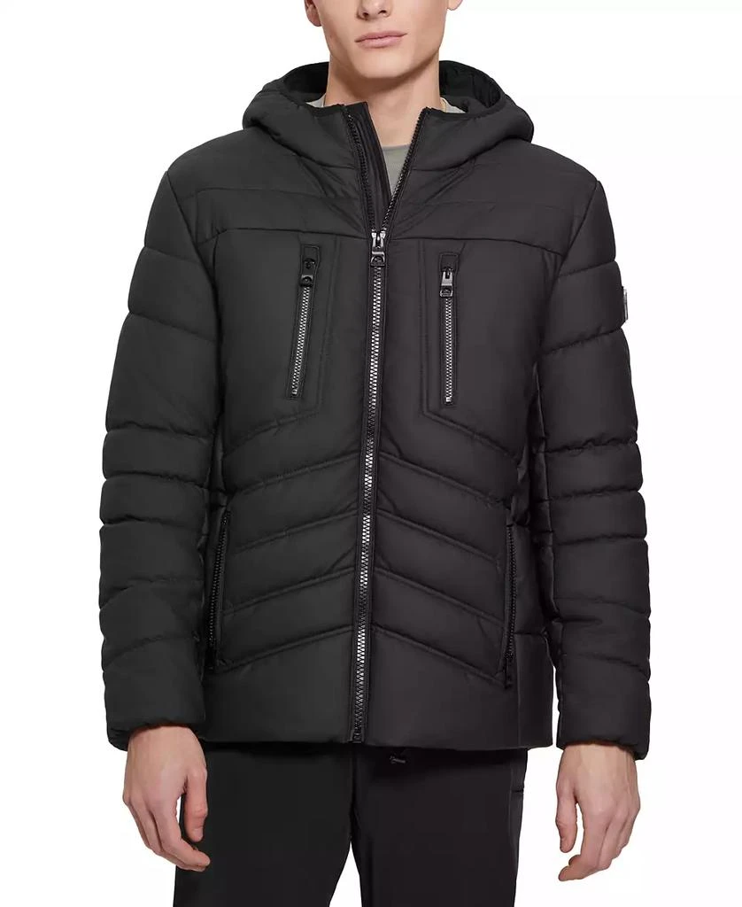 GUESS Men's Quilted Faux Leather Hooded Jacket 1