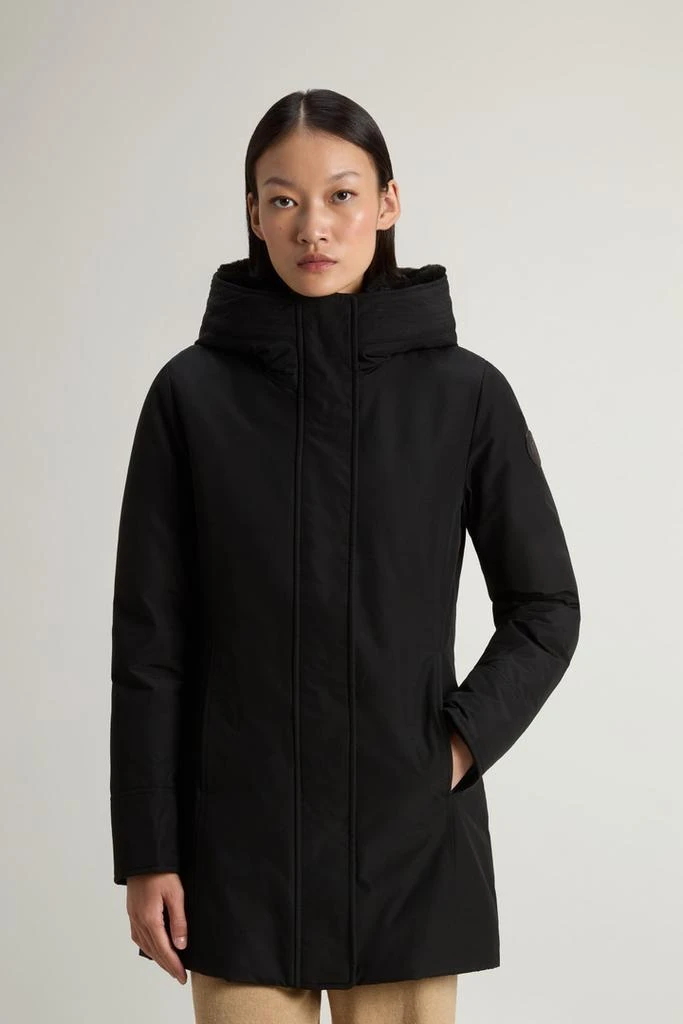 Woolrich Boulder Parka in Ramar Cloth with Hood and Detachable Faux Fur Trim - Women - Black 1