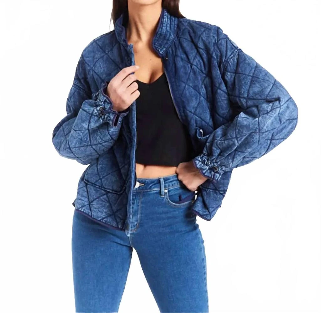tractr Diamond Quilted Reversible Denim Jacket In Blue