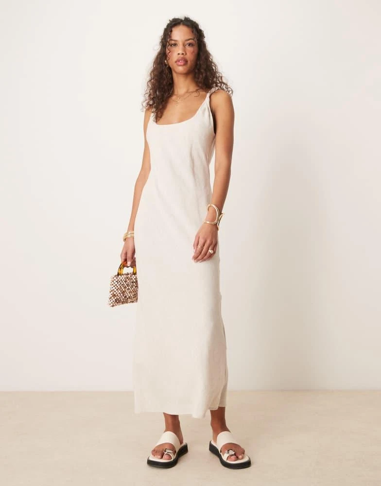 ASOS ASOS DESIGN linen look twist strap bias maxi dress in oatmeal - Dresses  & Skirts - BeyondStyle