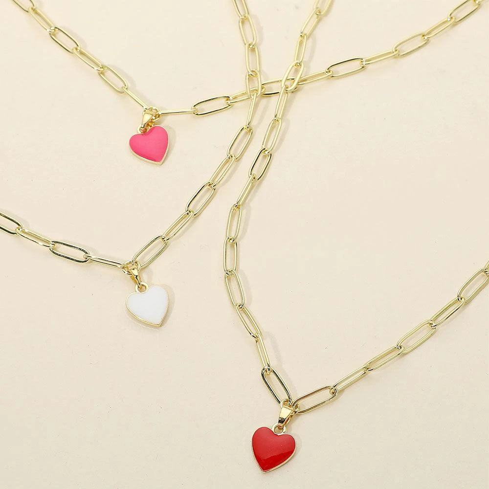 FASHNZFAB Stainless Steel Enamel Heart Pendant Paperclip Chain Necklace 4