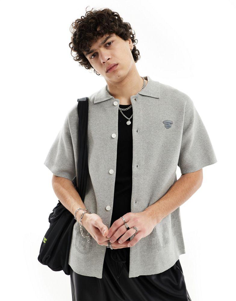 AAPE Aape By A Bathing Ape short sleeve knitted bowling shirt in grey