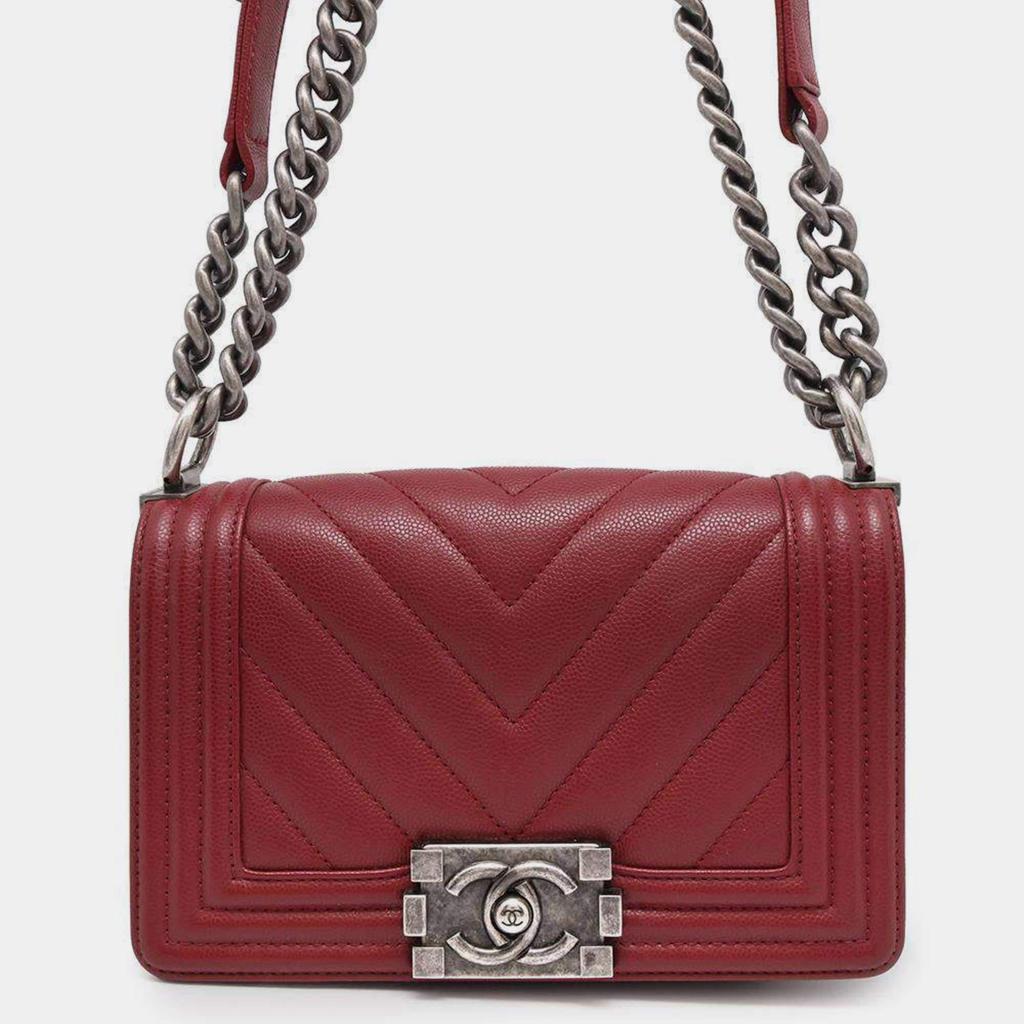 Chanel Chanel Red Caviar Leather Small Chevron Boy Bag