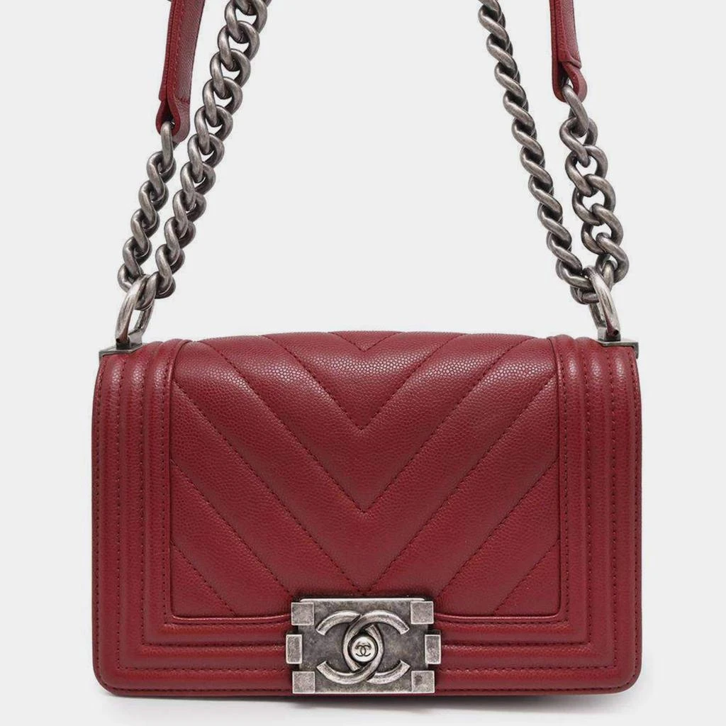 Chanel Chanel Red Caviar Leather Small Chevron Boy Bag 1