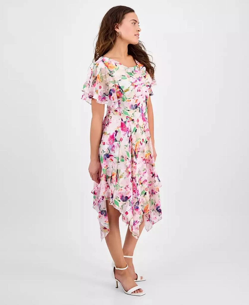 Robbie Bee Women's Floral Clip-Dot Cowlneck Asymmetric Dress 2