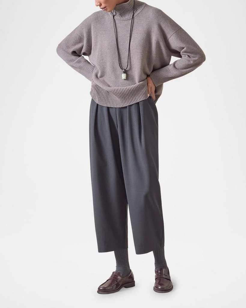 Eskandar Pleated Stretch Wool Straight-Leg Crop Trousers 2