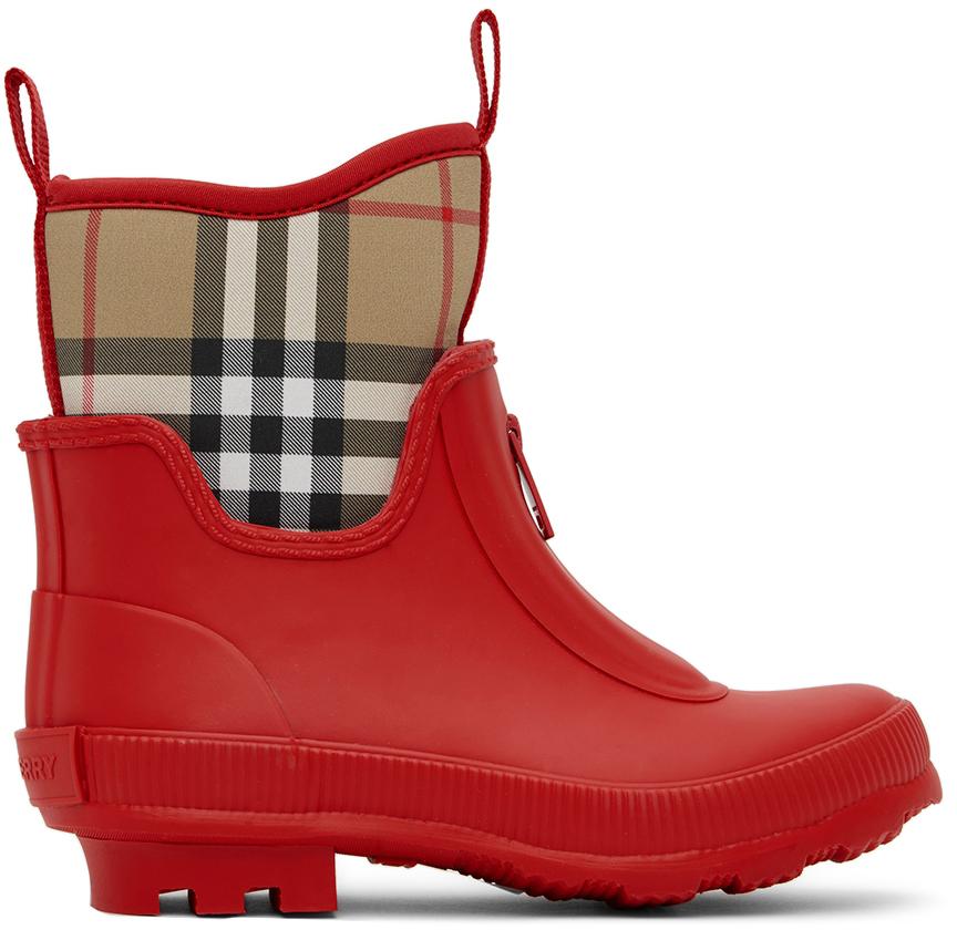 Burberry Kids Red Vintage Check Rain Boots