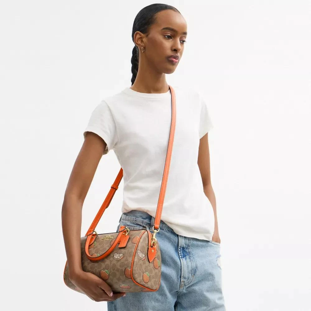 Coach Rowan Satchel Bag In Signature Canvas With Orange Print 3