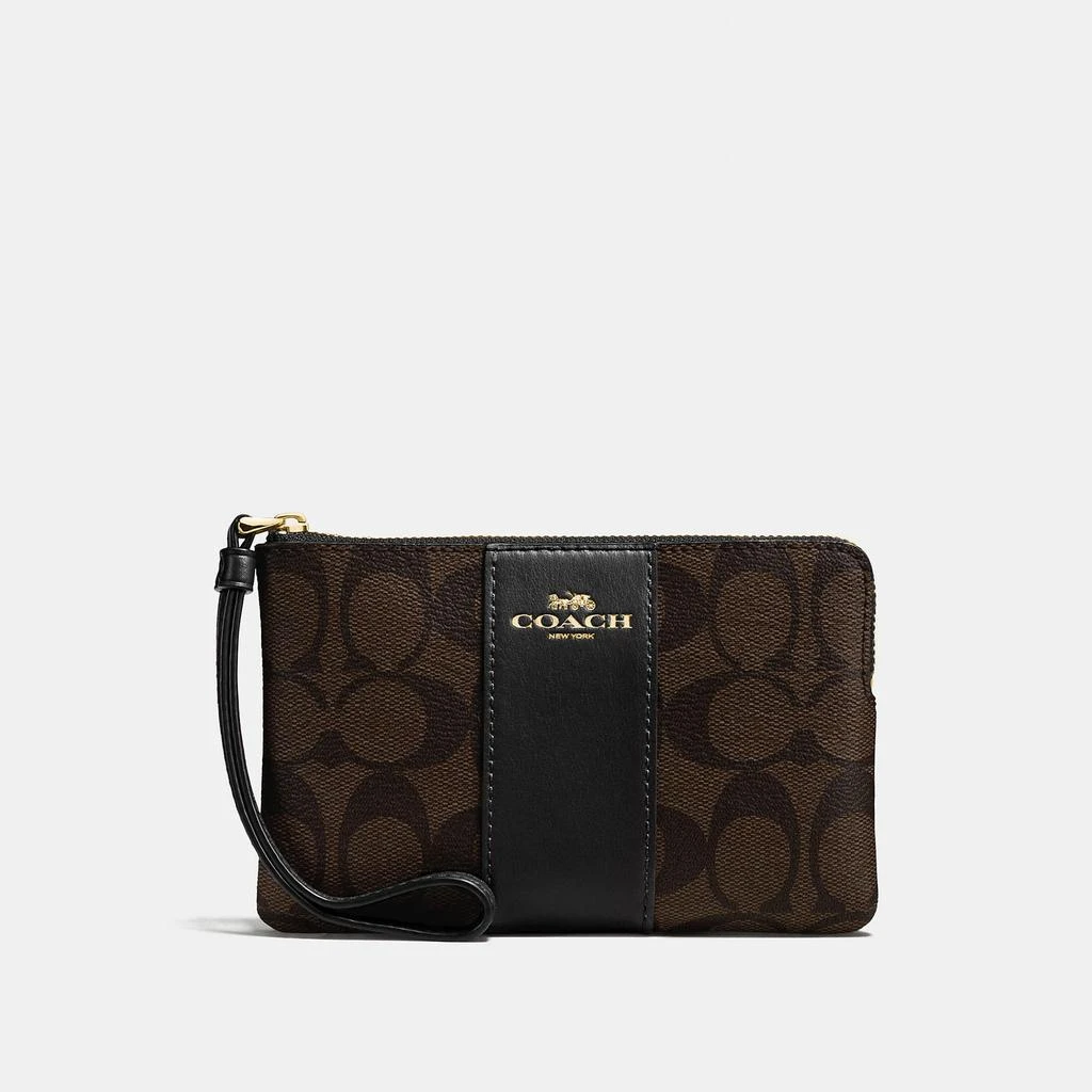 Coach Coach Outlet Corner Zip Wristlet In Signature Canvas 1