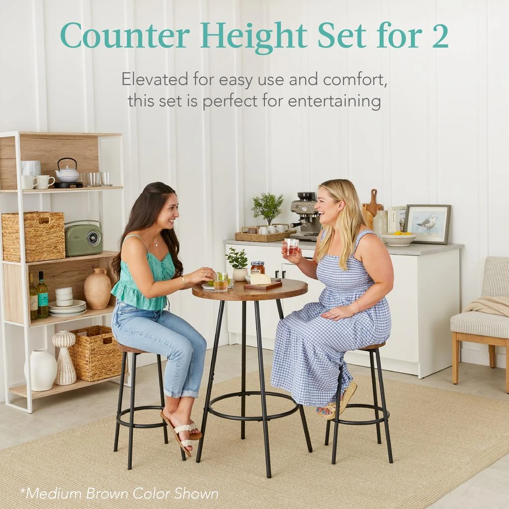 Best Choice Products 3-Piece Bistro Set, Modern Round Counter Height Dining Set w/ 2 Stools, Metal Frame 2