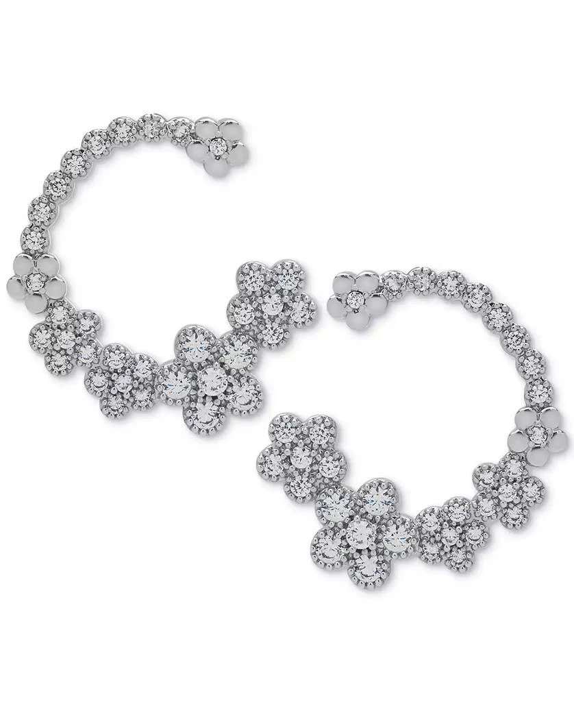 Macy's Lab Grown White Sapphire Flower Cluster C-Shape Hoop Earrings (1 ct. t.w.) in Sterling Silver 1