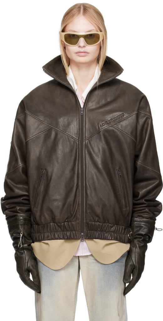 ジャケット・アウター acne studios leather bomber jacket brown Acne Studios - Leather bomber jacket - Cognac brown