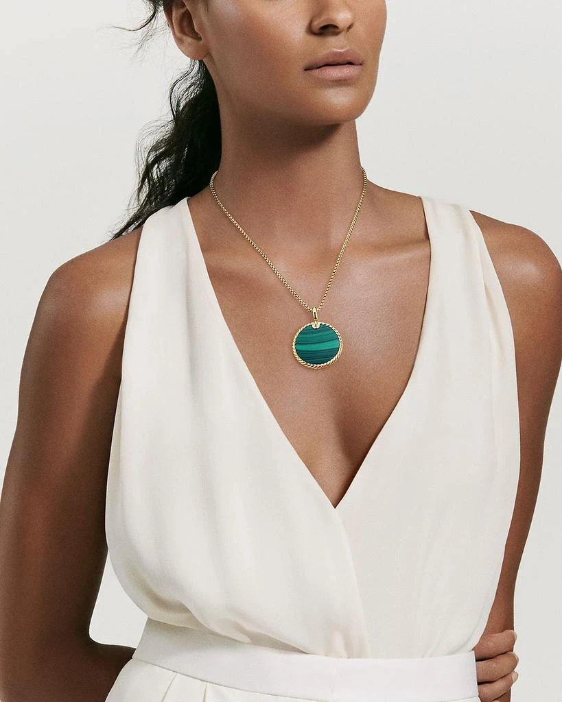 David Yurman 18K Yellow Gold DY Elements® Disc Pendant with Malachite 3