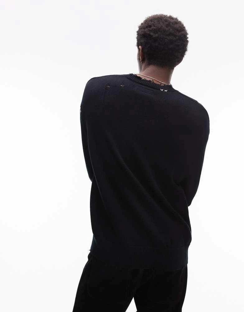 ALL SAINTS AllSaints Diageo logo distressed knitted jumper in black 4