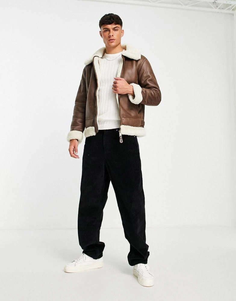 Alpha Industries Alpha Industries B3 faux leather shearling flight jacket in brown 4