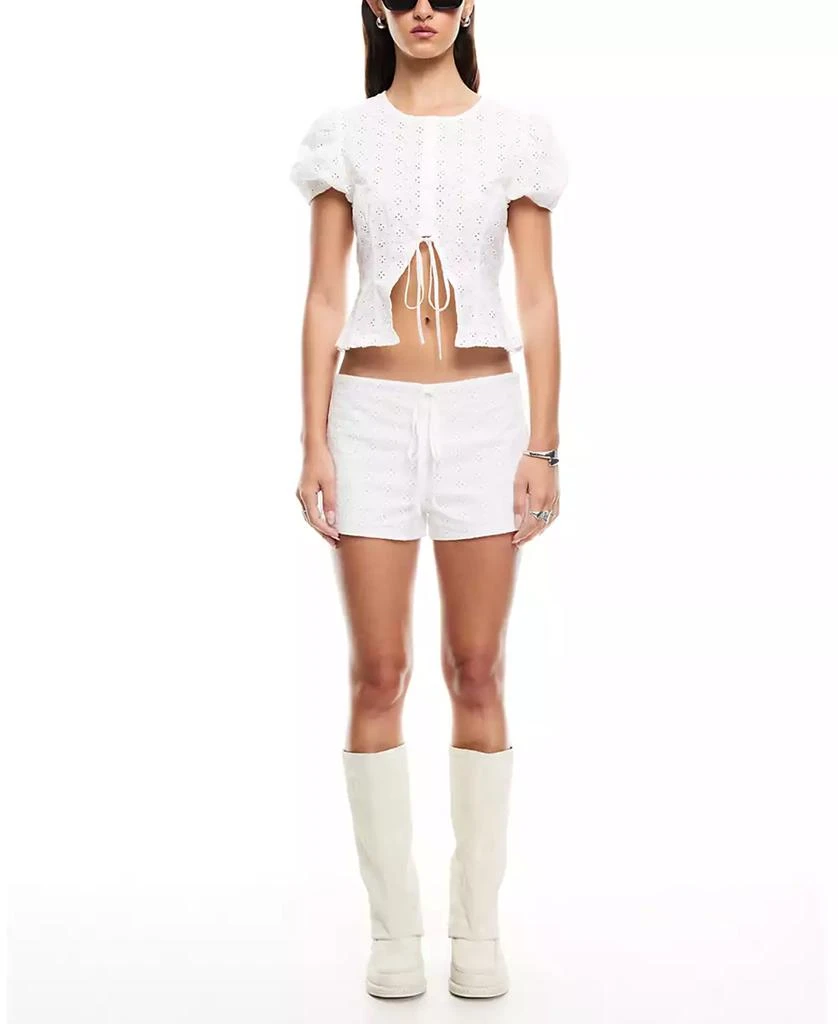 Lioness Women's Bardot Cotton Eyelet Tie-Front Shorts 2