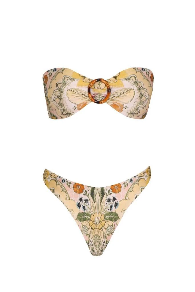Zimmermann Women's Laurel Bamboo Ring Bikini In Mustard Baroque Floral 3