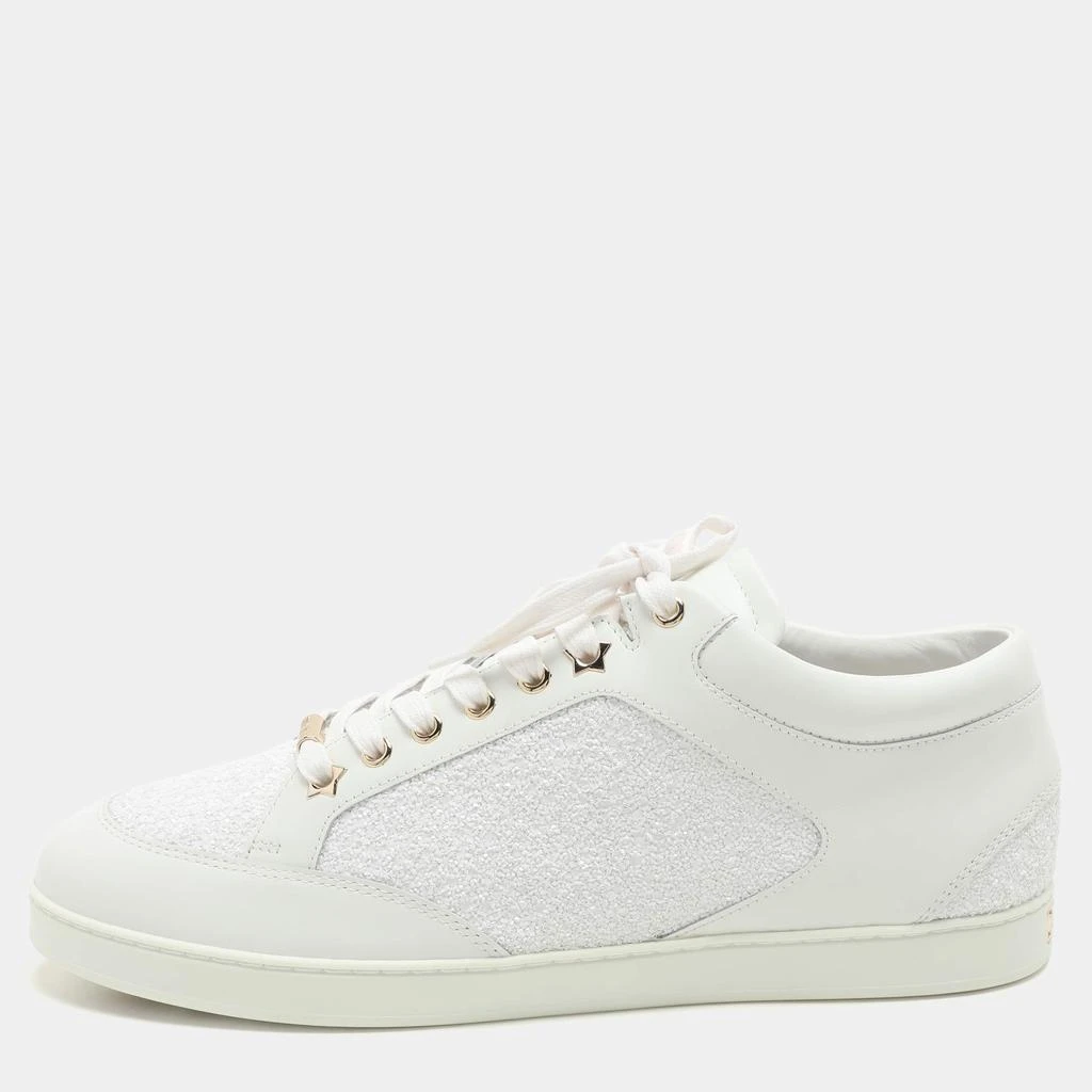 Jimmy Choo Jimmy Choo White Glitter and Leather Miami Low Top Sneakers Size 43 1
