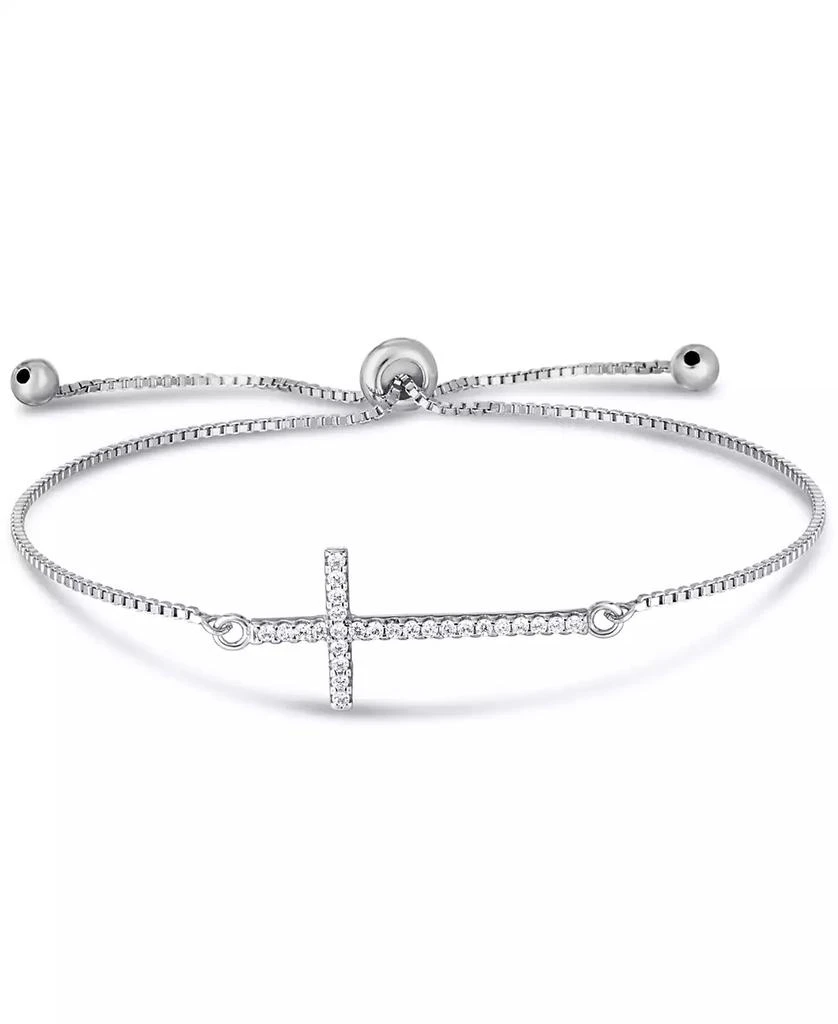 Macy
s Cubic Zirconia Cross Adjustable Slider Bolo Bracelet in Silver Plate