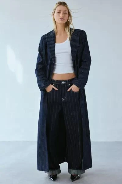 AFRM AFRM Quinn Pinstripe Denim Longline Blazer 1