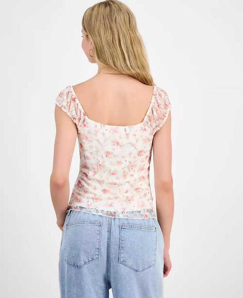 Madden Girl Juniors' Floral Printed Lace Cap-Sleeve Top