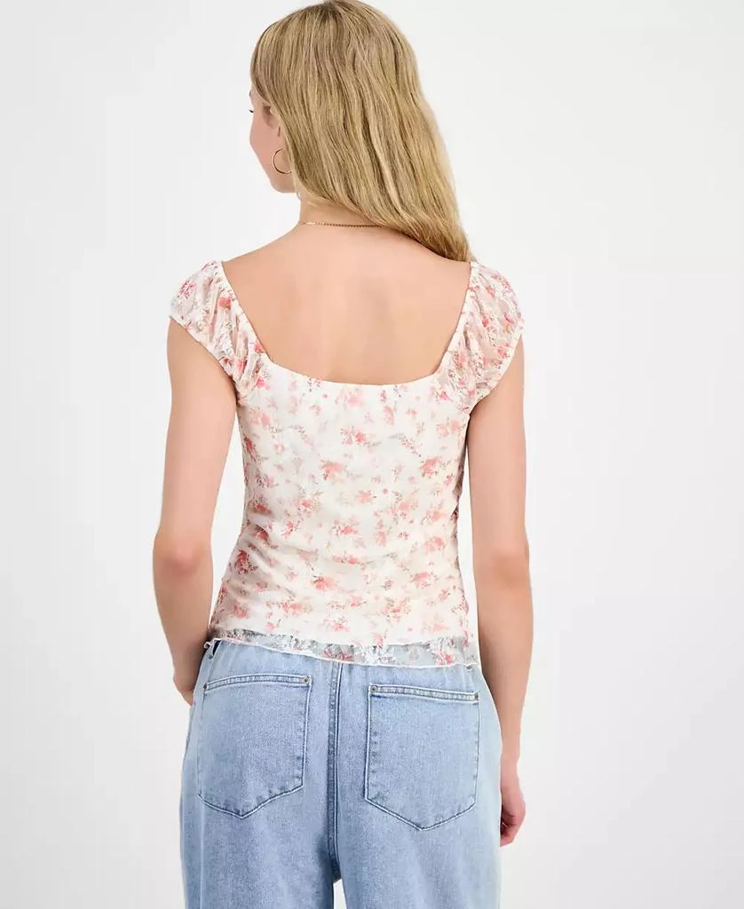 Madden Girl Juniors' Floral Printed Lace Cap-Sleeve Top 2
