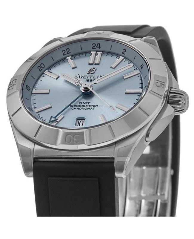 BREITLING Breitling Chronomat Automatic GMT 40 Ice Blue Dial Platinum Bezel Black Rubber Strap Men&apos;s Watch P32398101C1S1 2