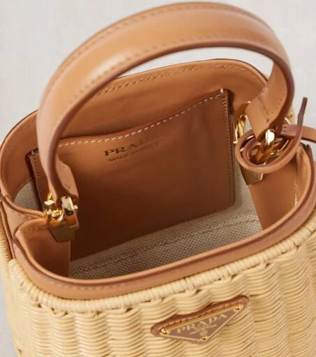 Prada Panier Mini woven leather-trimmed bucket bag 3