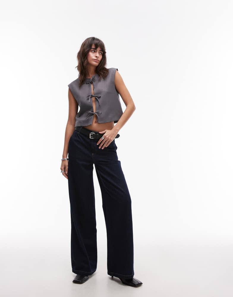 Topshop Topshop tie front cropped waistcoat in grey marl