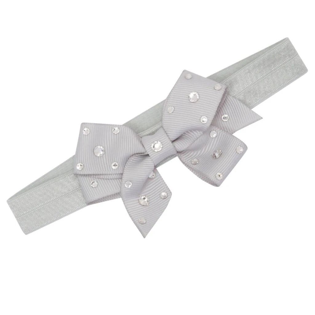 Bari Lynn Bari Lynn - Bari Lynn "Gigi" Grey Crystallized Grossgrain Bow Elastic Headband 1