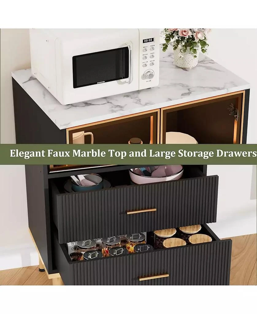 gaomon Fluted Glass Door Storage Cabinet w/Adjustable Shelves
2 Drawers |Black Contemporary Display Unit for Kitchen Pantry or Living Room Storage 7