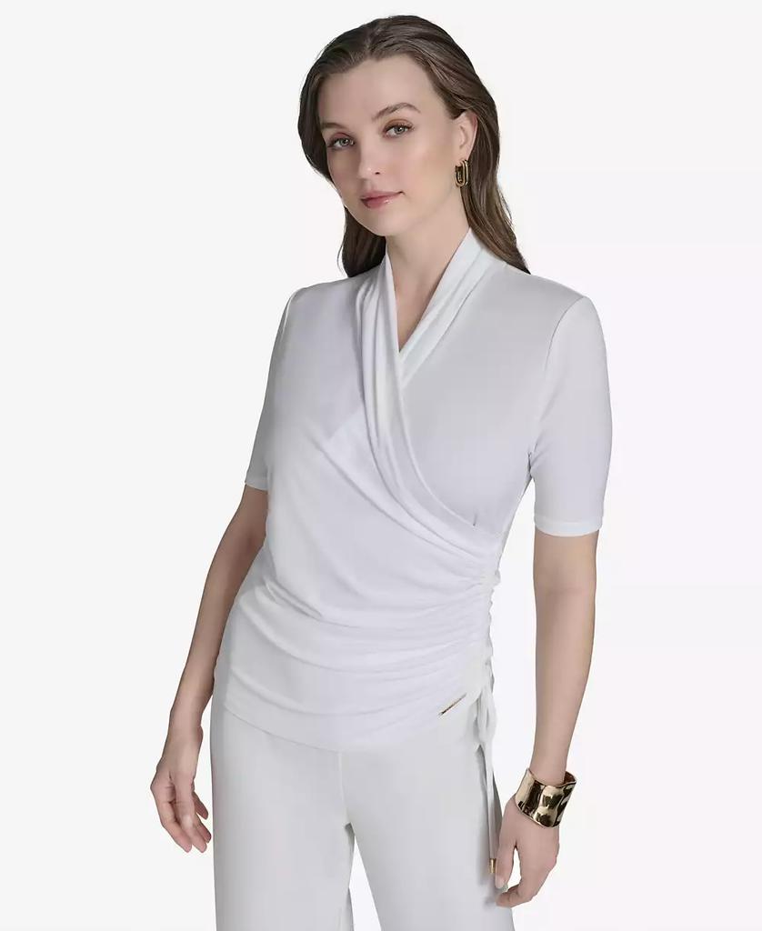 HALSTON Women's Ruched Faux-Wrap Top