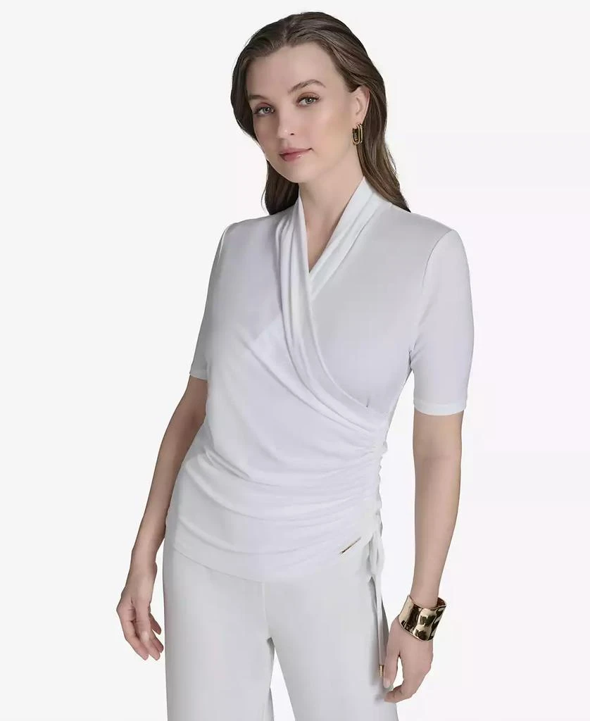 HALSTON Women's Ruched Faux-Wrap Top 1