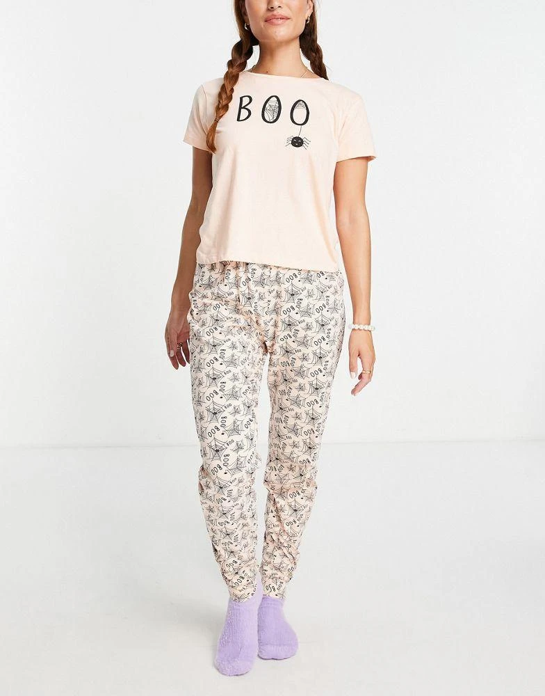 Brave Soul Brave Soul halloween boo spider pyjamas in peach and black 2