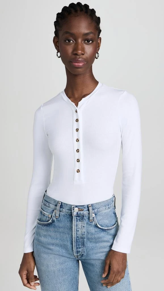 Ambitionist Button Up Ribbed Henley Thong Bodysuit 6