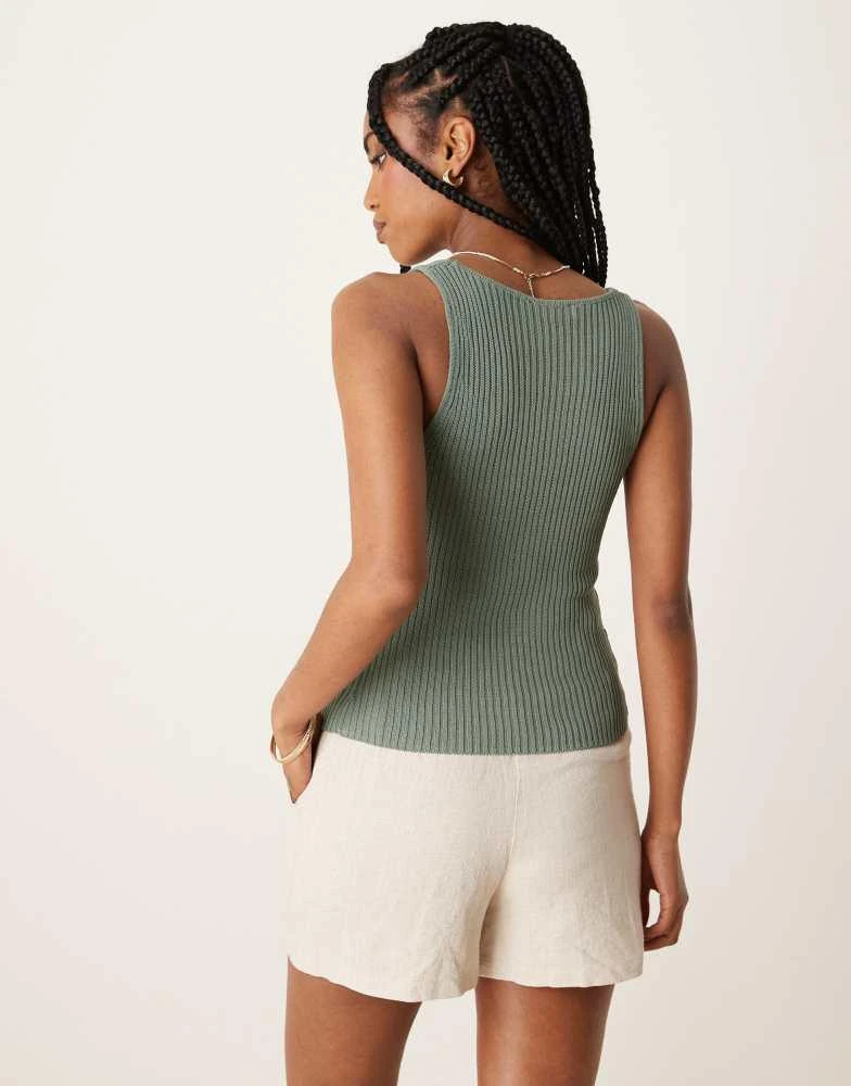 Mango Mango knitted round neck vest in sage green 4