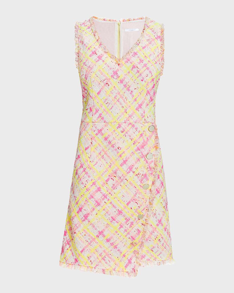 Santorelli Elia Sleeveless Fringe-Trim Tweed Midi Dress