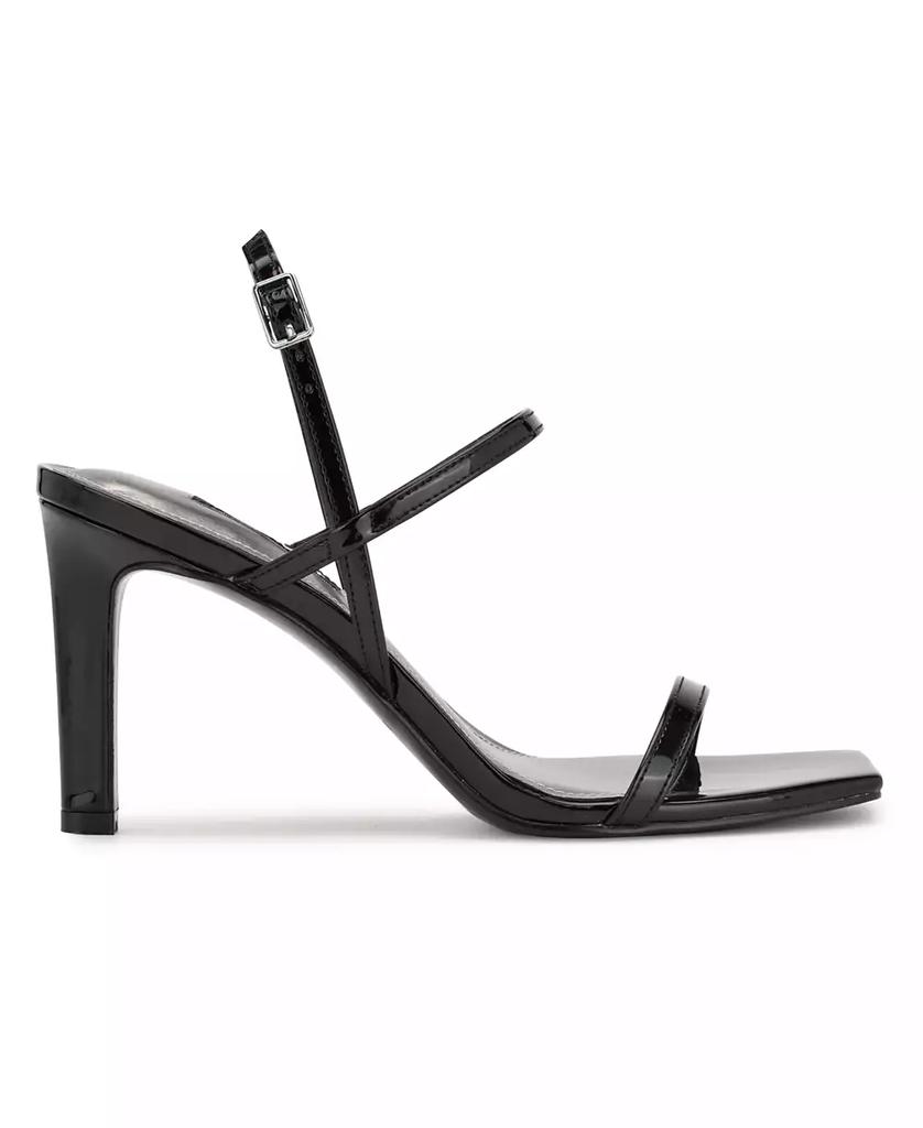 Nine West Women s Olah Square Toe Heeled Dress Sandals Black Faux Patent Leather 7M Sandals Free Shipping BeyondStyle