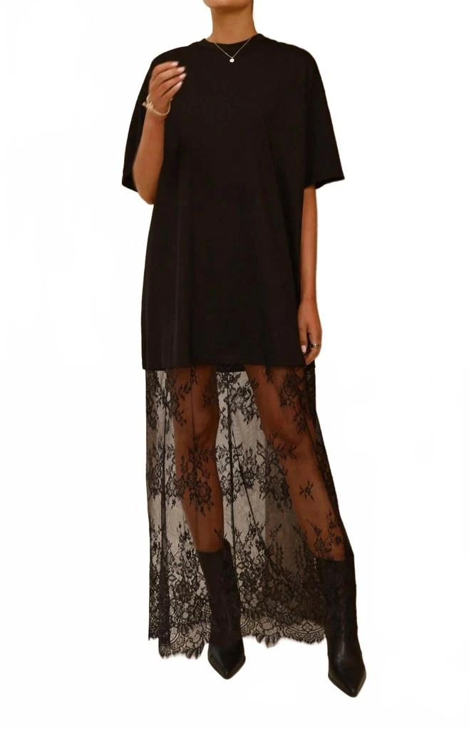 Aapparella Lace Hem T-Shirt Maxi Dress In Black 2