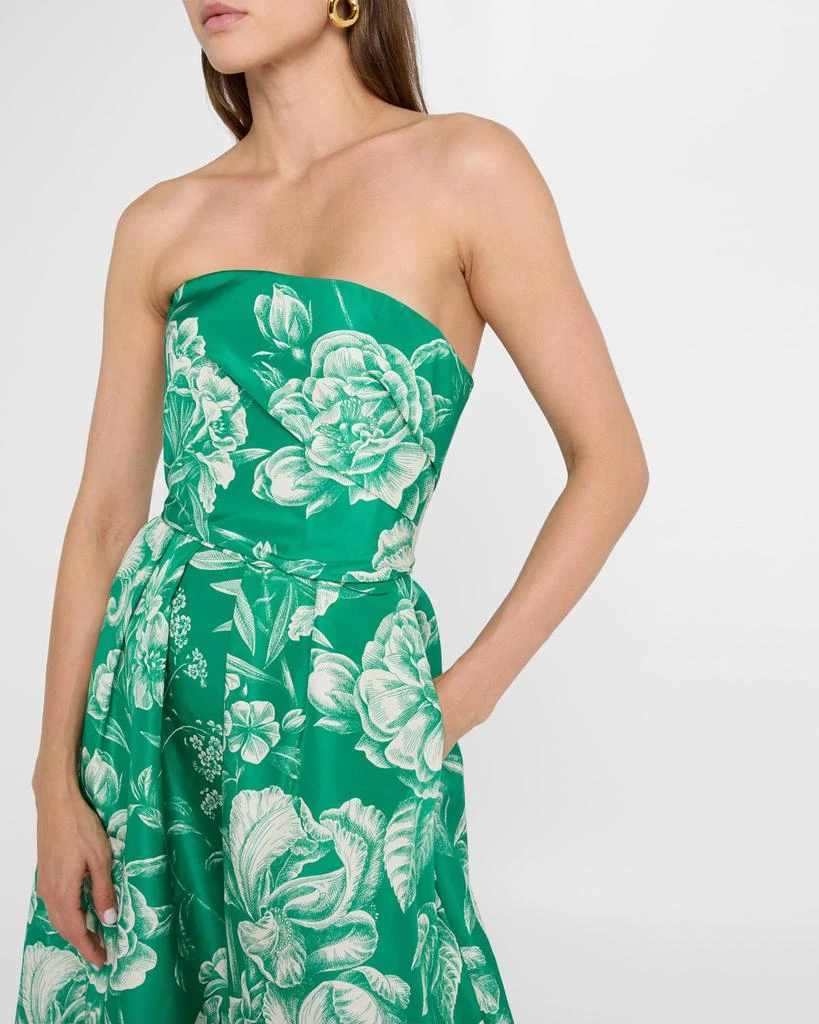 Monique Lhuillier Toile-Print Strapless Tea-Length Dress 5