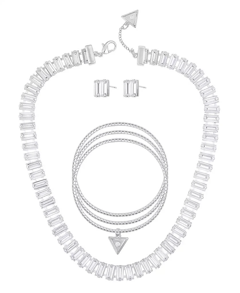 GUESS 3-Pc. Rhinestone and Glass Stone Metal-Tone Necklace, Stud Earrings, and Bracelet Set 2