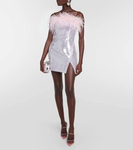 Self Portrait Feather-trimmed sequined minidress 2