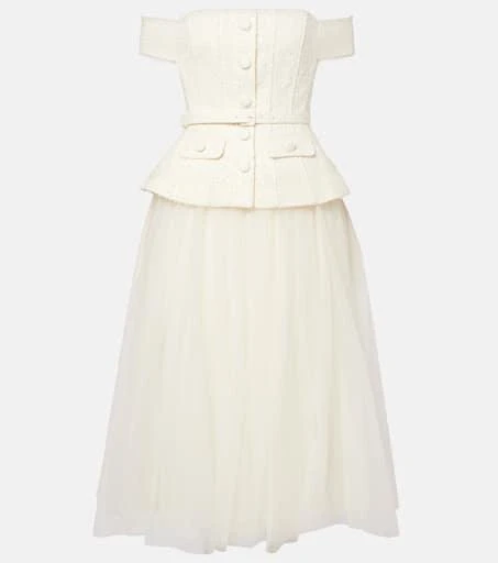Self Portrait Bridal sequined bow-detail peplum midi dress 1