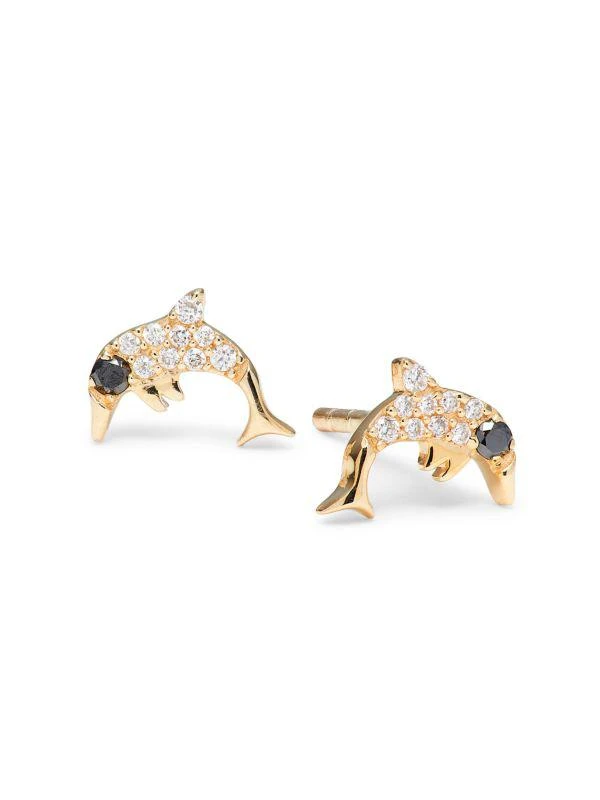 Saks Fifth Avenue 14K Yellow Gold & 0.08 TCW Two-Tone Diamond Dolphin Stud Earrings 1