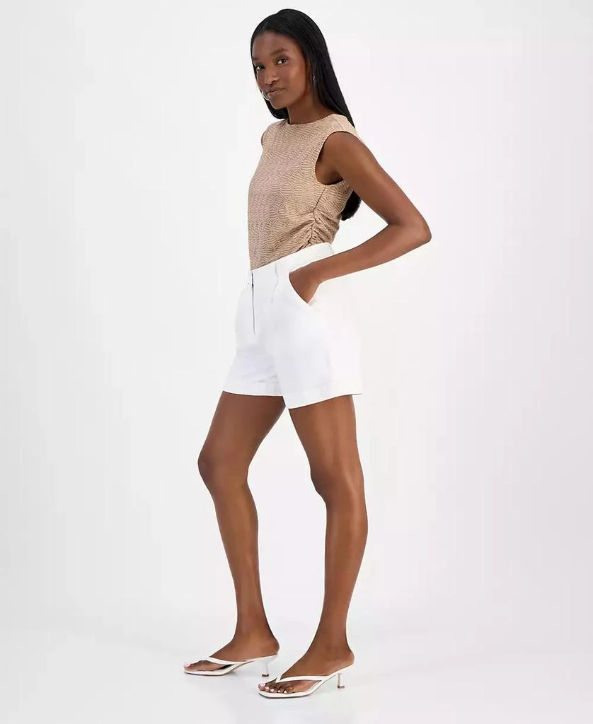 Bar III Women's Cuffed Linen-Blend Pleat-Front Shorts, Exclusively at Macy's 2