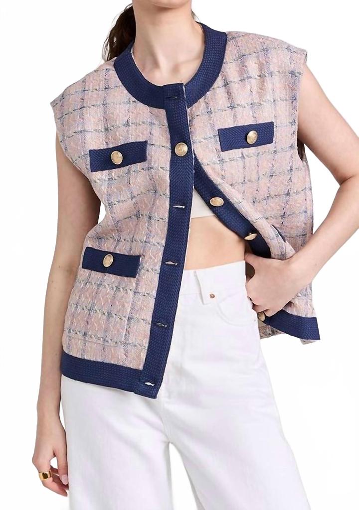 L'Agence Laurel Oversized Vest In Tan/pink