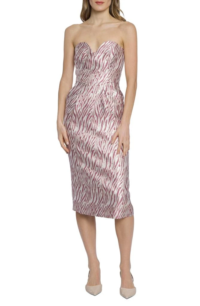 Donna Morgan Zebra Stripe Strapless Jacquard Midi Dress 1