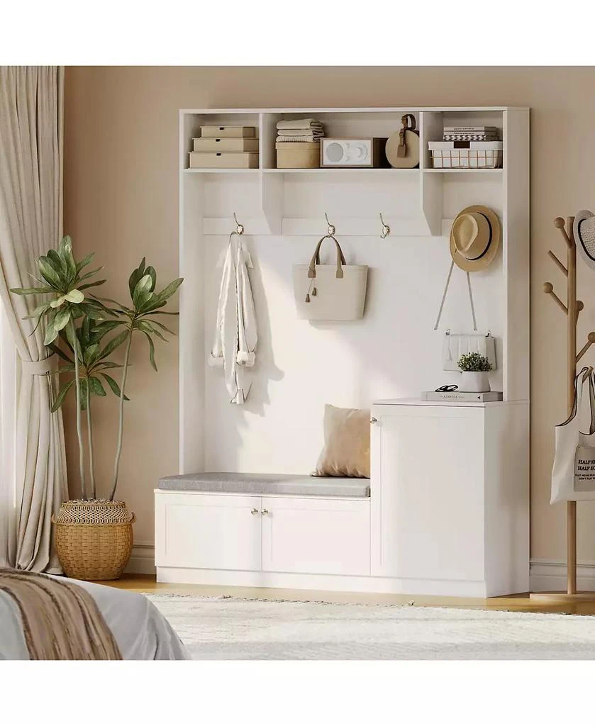 gaomon Hall Tree with Bench and Shoe Storage, 3-in-1 Farmhouse Entryway Bench with Coat Rack, 4 Hooks, 4 Shoe Cubbies 
3 Open Compartments 7